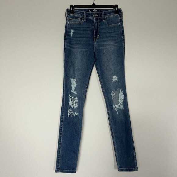 Women's Hollister Size 3 Medium Wash High Rise Ripped Supper Skinny Jeans - Picture 1 of 6